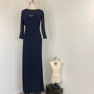 BA Nites Sheer Sweatheart Bust Lace Floral Ruched Evening Ball Floor Length Gown